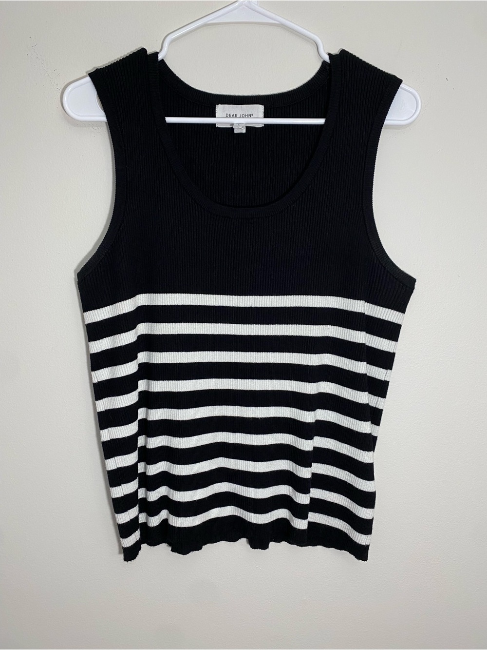 Dear John Black & White Striped Ribbed Tank Top Large